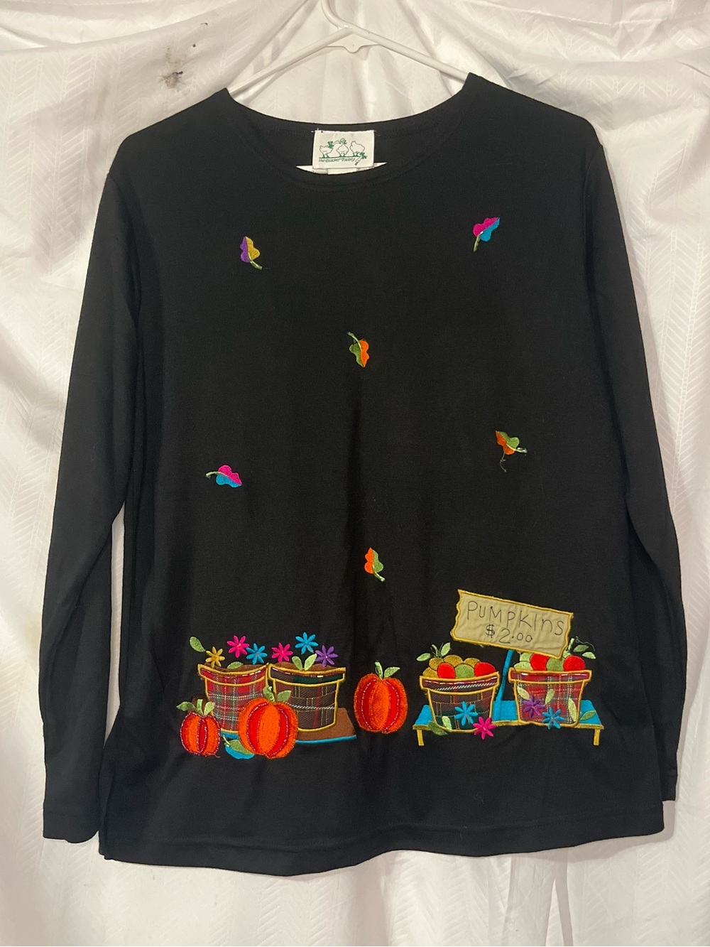 The Quaker Factory Embroidered Pumpkin Patch Long Sleeve Top S
